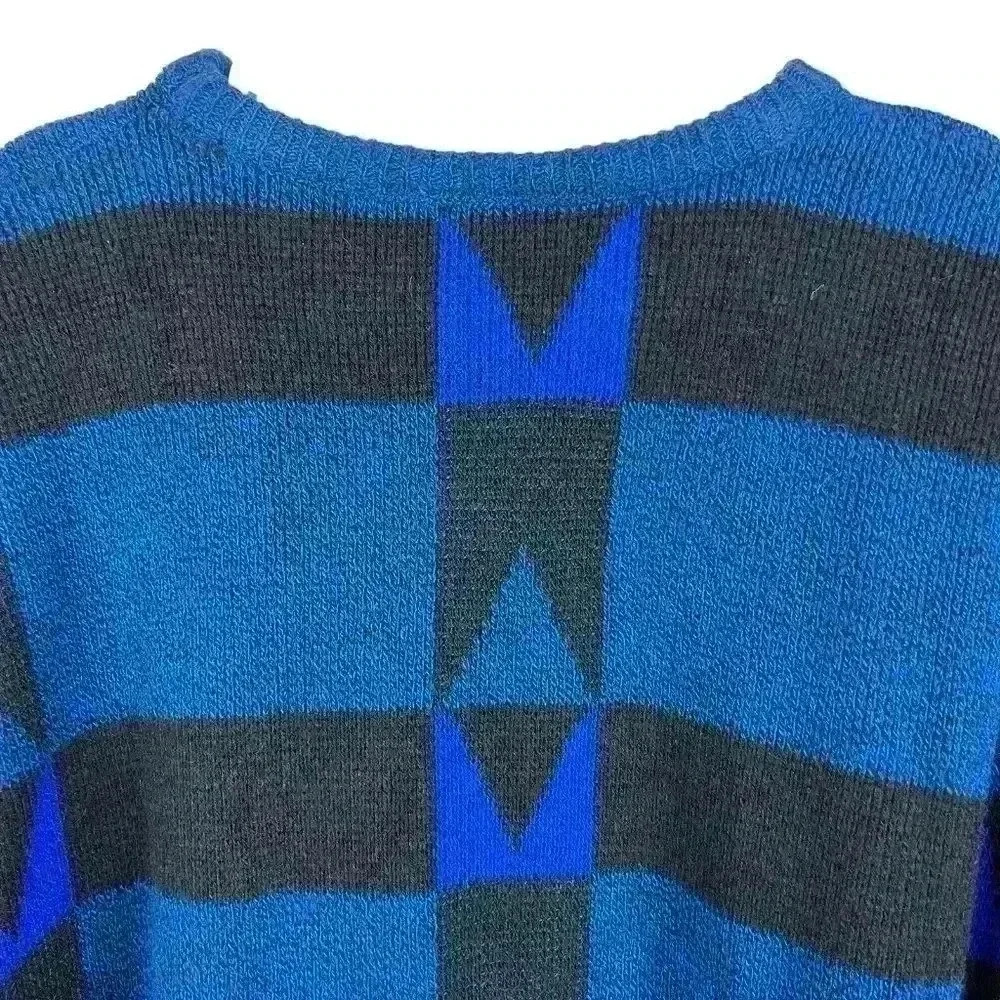 Bronzini Men's Blue Black Geometric Pullover Sweater Size‎ 1X 80s 90s Baggy - Picture 6 of 7